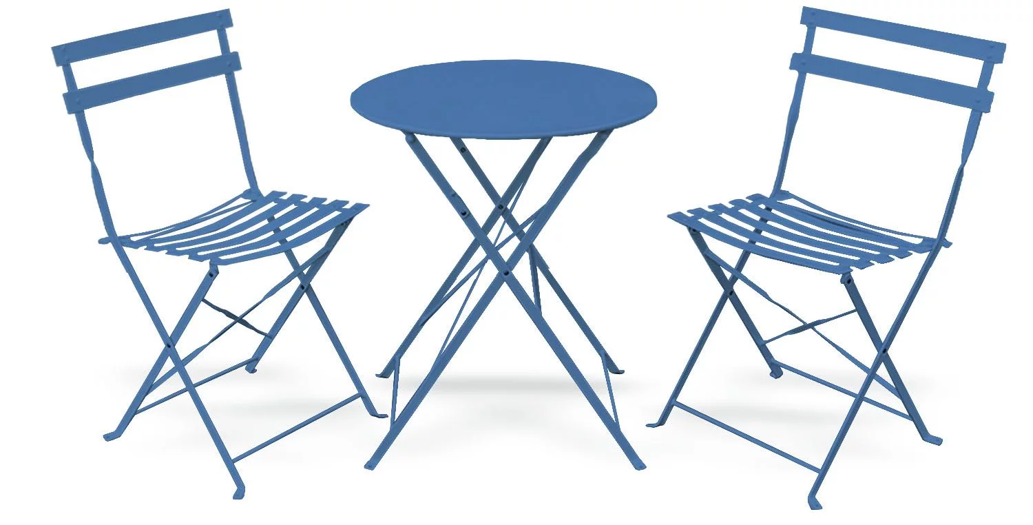 Marlowe 3 Piece Folding Patio Style Furniture Set – 2 Solid And Comfortable Chair With a Coffee Table - Blue