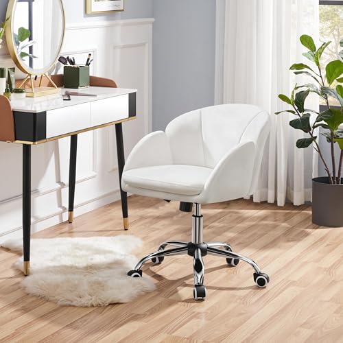Yaheetech Cute Petal Desk Chair Home Office Chair Swivel Upholstered Leather Desk Chair Makeup Vanity Chair with Armrests for Bedroom Modern Computer Rolling Chair for Women Simple Pink