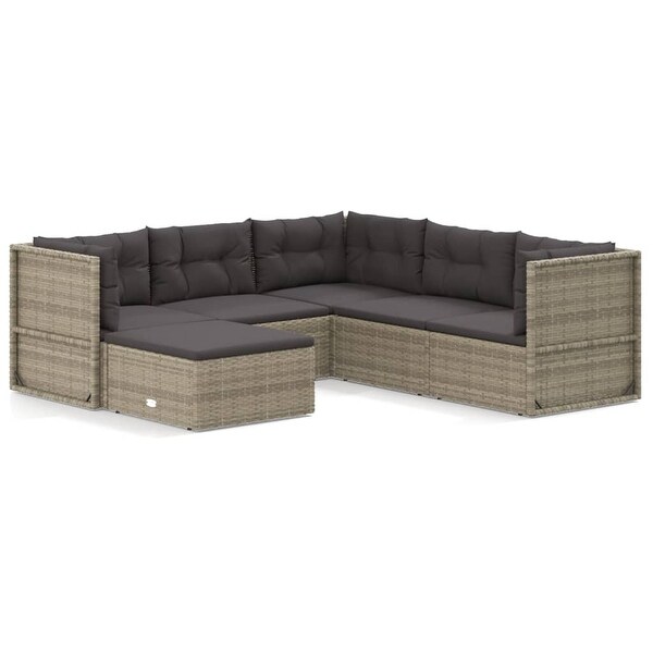 vidaXL 5 Piece Patio Lounge Set with Cushions Gray Poly Rattan