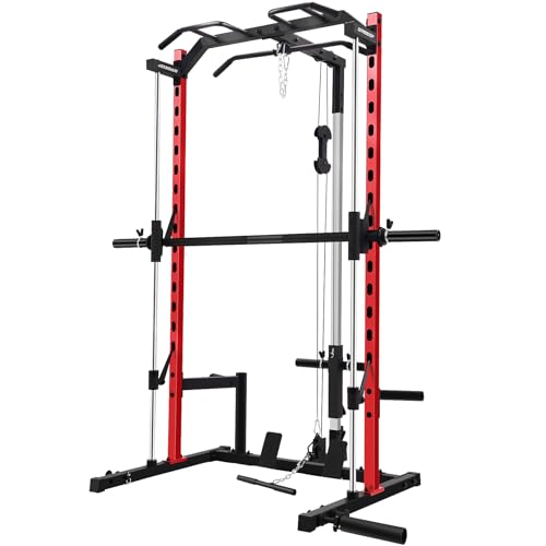 OPPSDECOR Power Cage, Multi-Function Power Rack with Adjustable Cable Pulley System, Squat Rack with Pull-up Bar, J-Hooks, More Training Attachment for Home Gym