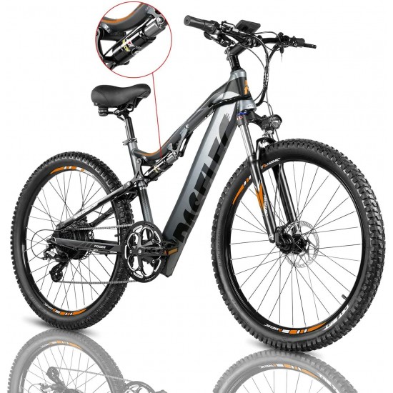 Electric Mountain Bikes for Adults 27.5” Electric Bicycle, Hydraulic Brakes, 500W Ebike with13ah Removable Lithium Battery Moped Cycle, Full Suspension E-MTB, Professional 8-Speed Gears