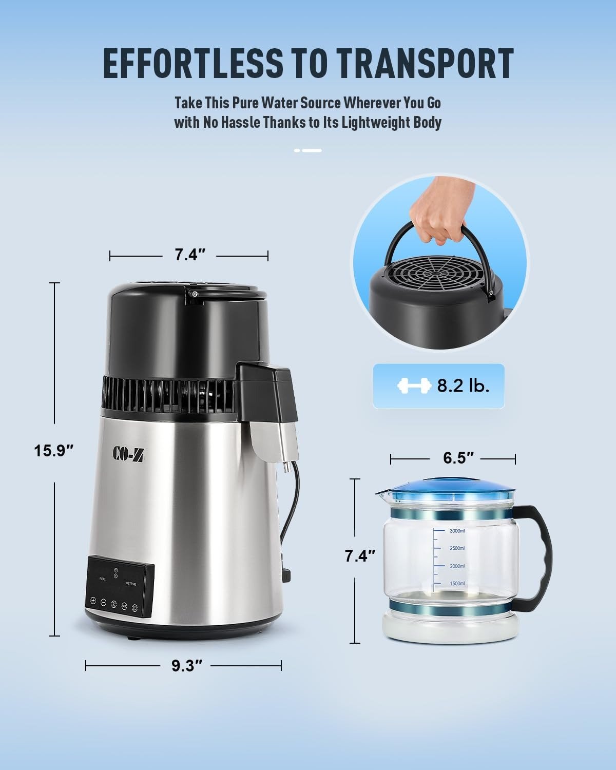 1.1 Gallon Water Distiller, 1750W Countertop Distilled Water Machine with Glass Container Dual Temperature Display Timer, 4L 304 Stainless Steel Distilled Water Maker for Home Office Travel More