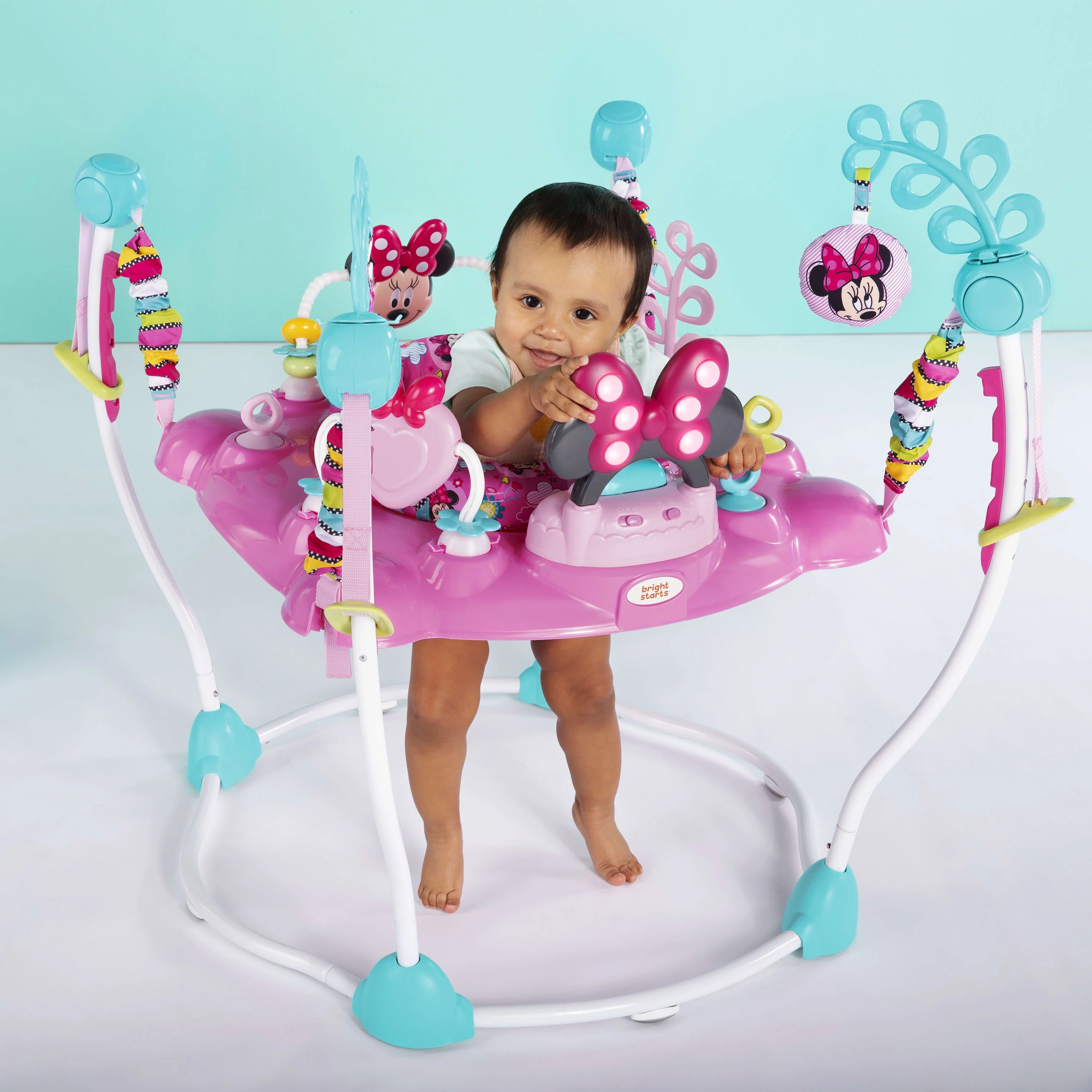 Bright Starts Disney Baby Minnie Mouse PeekABoo Activity Jumper Bouncer with Lights & Music, Age 6 months+