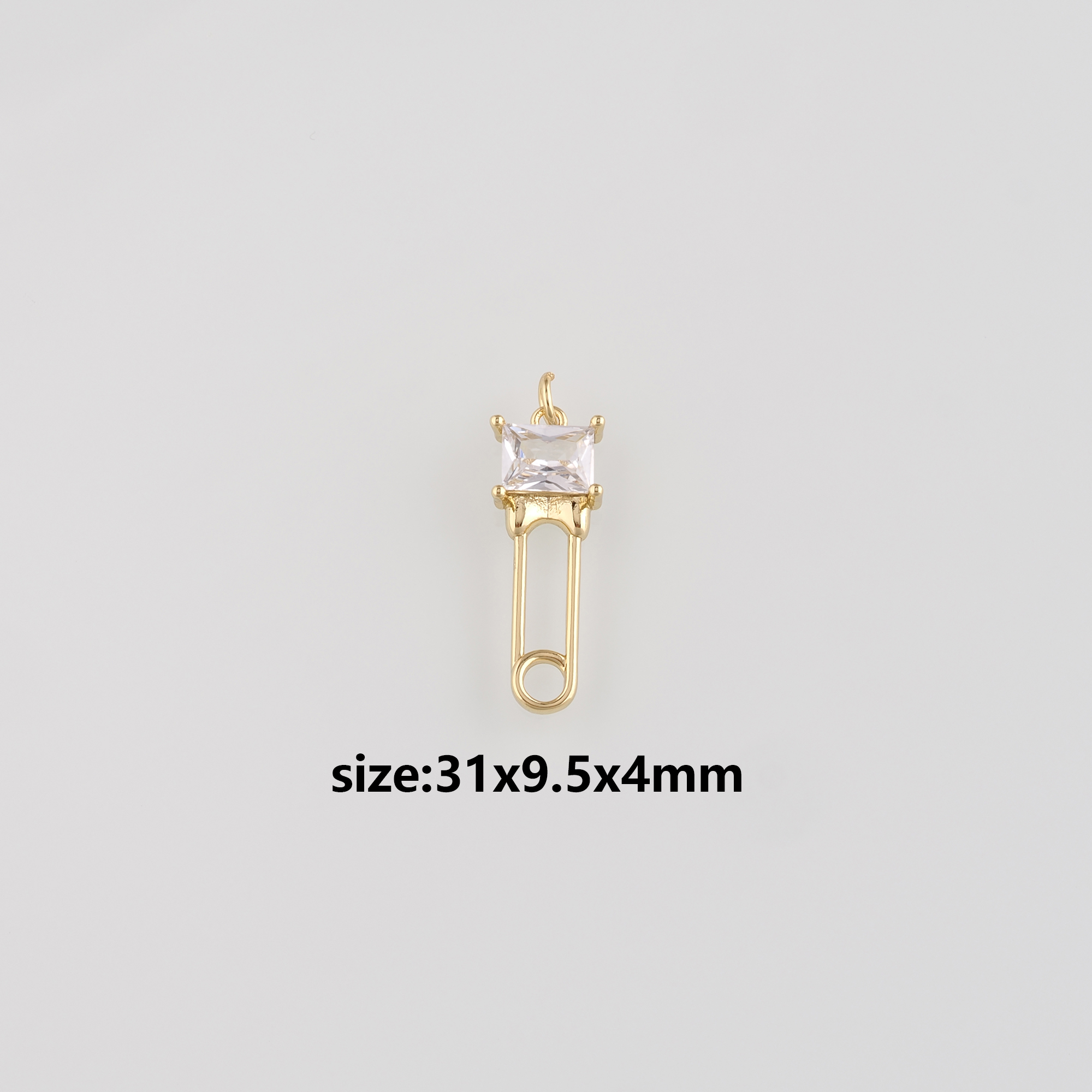 18K Gold Filled Safety Pin Pendant,CZ Safety Pin Charm Earrings Necklace for DIY Jewelry Making Supply