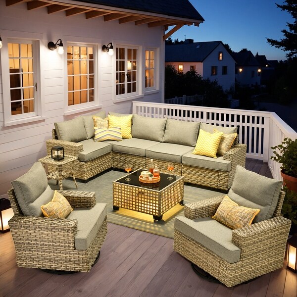 OVIOS 9 Pieces T shaped Seat Wide Armrest Swivel Chair Set With SolarPowered Table
