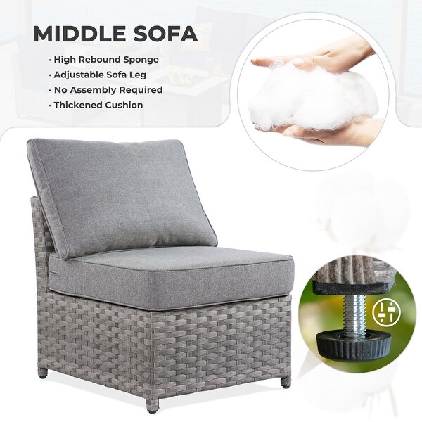 OVIOS 6Piece Patio Grey Wicker Conversation Set