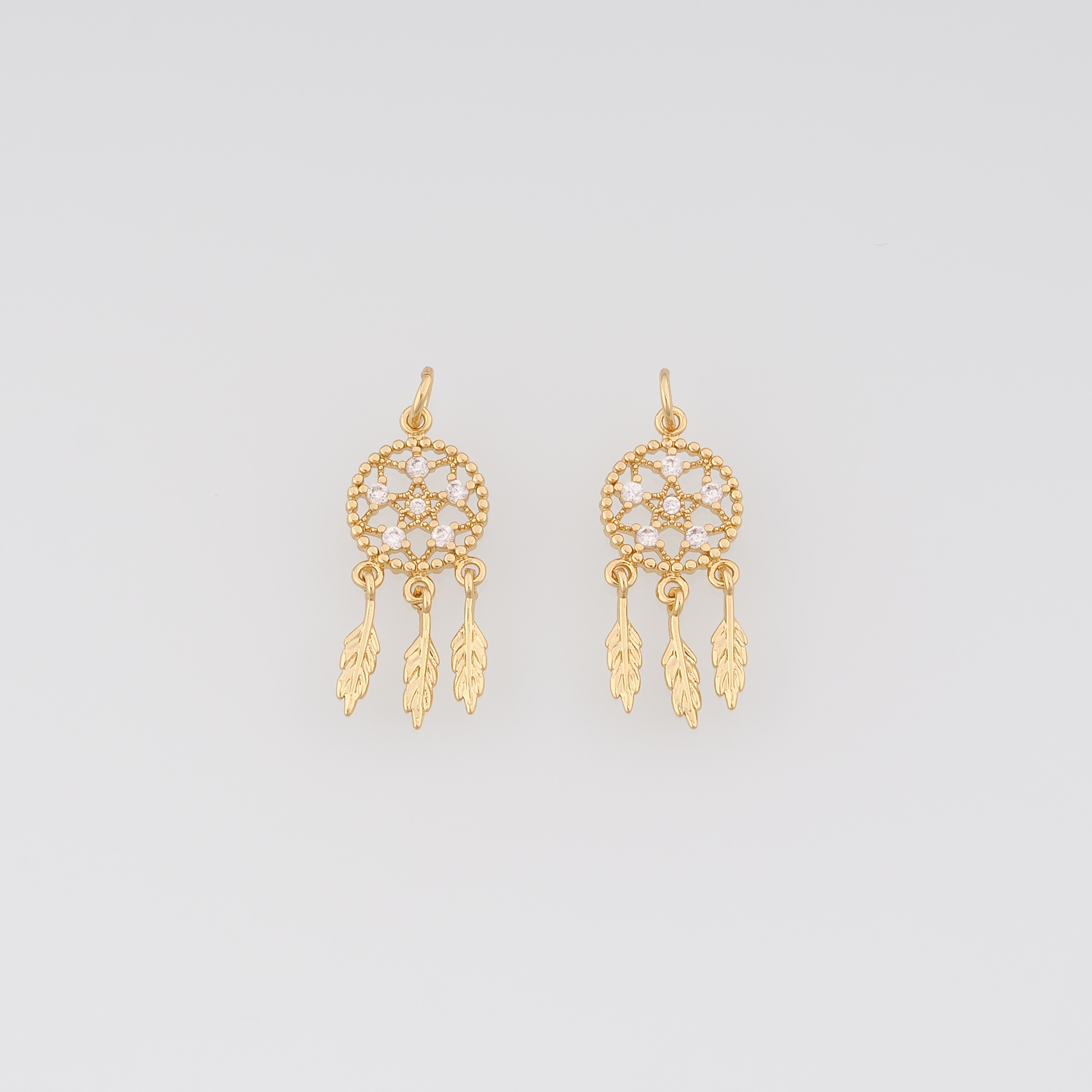 18K Gold Filled Dream Catcher Pendant,CZ Micro Pave Dream Catcher Charm Earrings Necklace for DIY Jewelry Making Supply