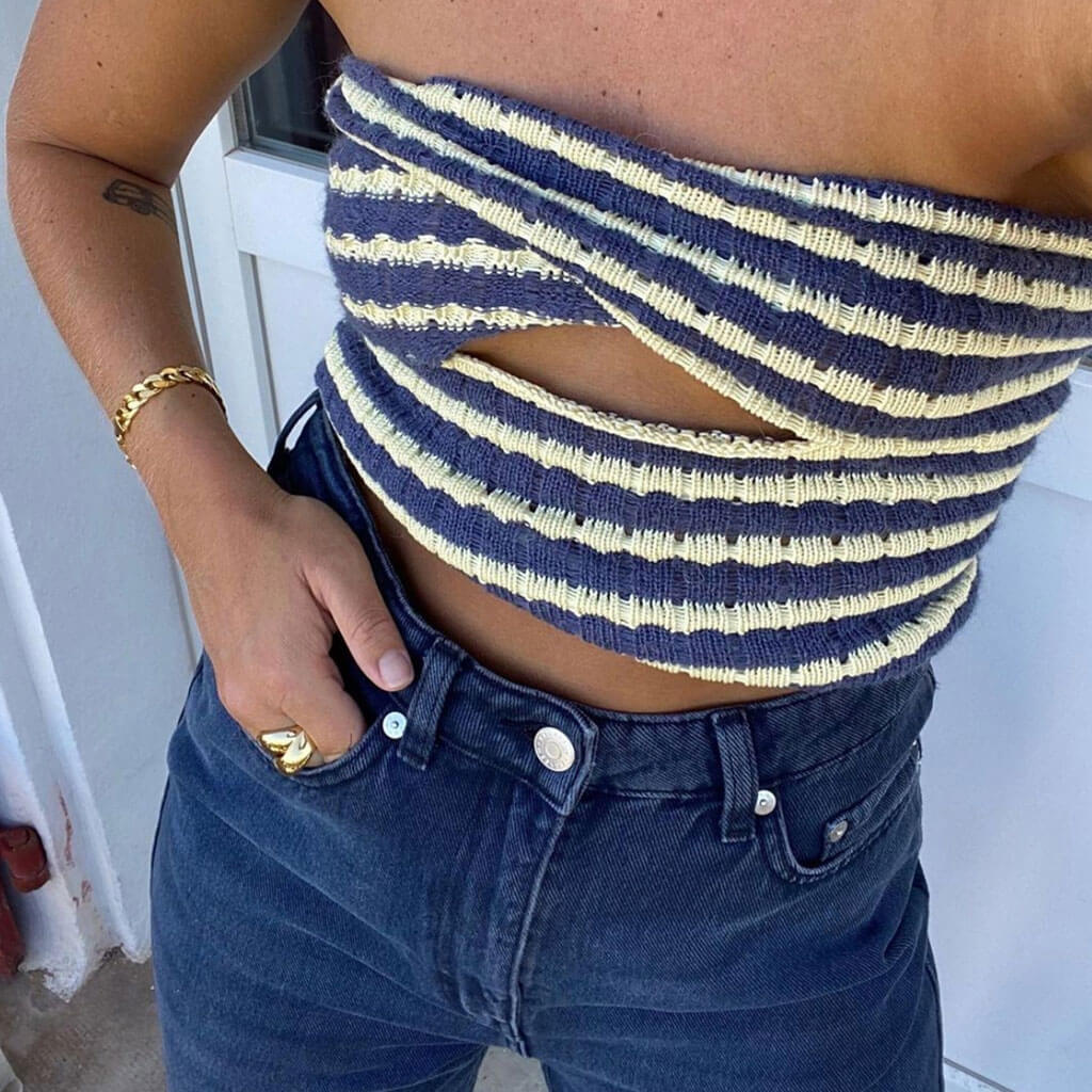 Strapless Twist Cutout Knit Crop TopClistos