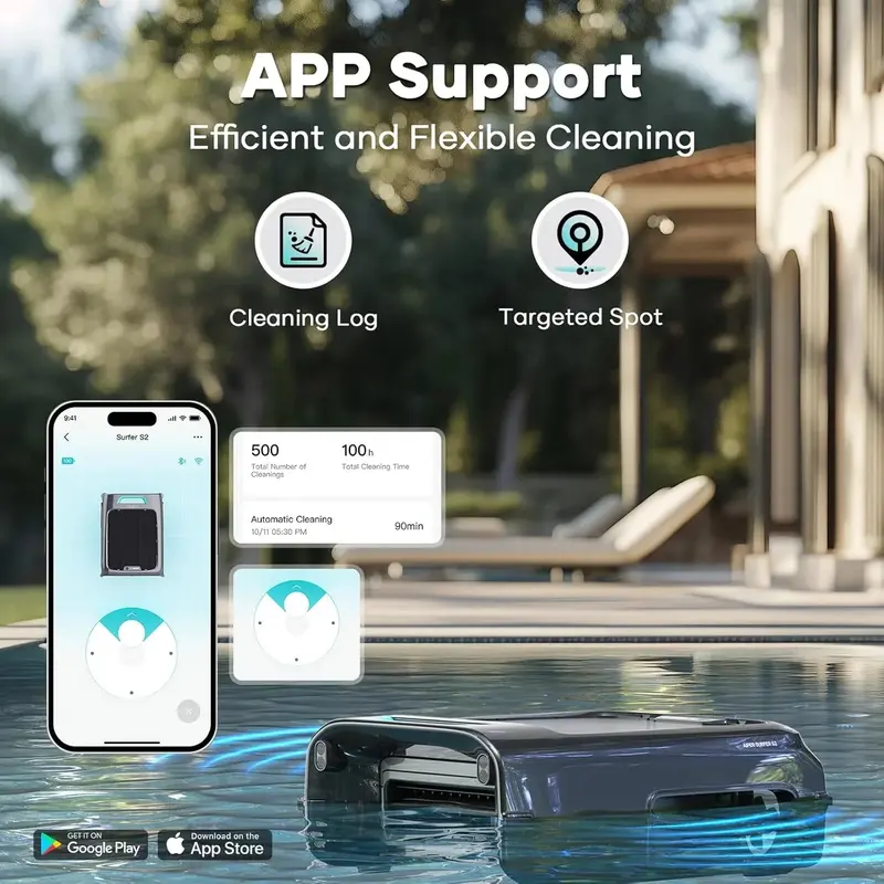 Smart Solar Pool Skimmer – APP-Controlled, Dual-Charge, Obstacle-Avoiding Cleaner for All Pool Types