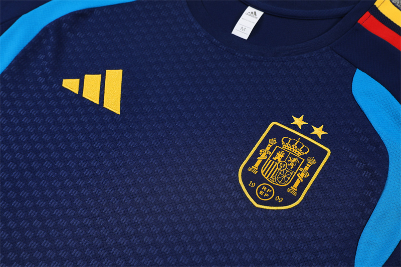 Spain Short Sleeves Training Suit Dark Blue-Two Stars 5