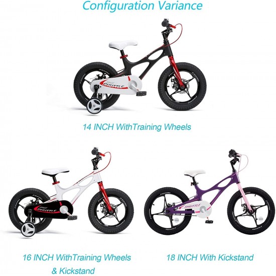 Kids Bike Boys Girls Space Shuttle 14 16 18 Inch Magnesium Disc Brakes Training Wheels Kickstand Black White Purple 3-9 Years Bicycle