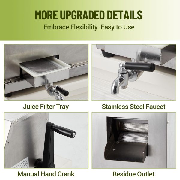 2026 Manual Sugar Cane Juicer Machine, Sugar Cane Press with 3 Stainless Steel Drums and 2.4-inch Large Inlet, Sugarcane Juice Machine with 110LBS/H, Suitable for Home/Commercial Use