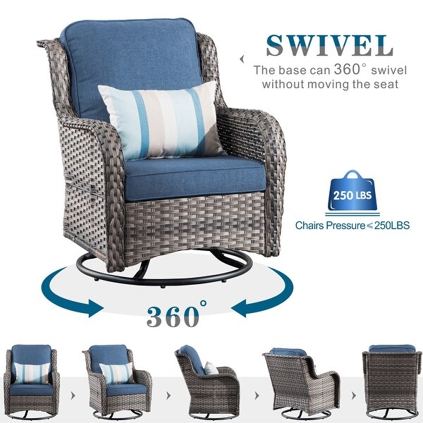 OVIOS 6piece Rattan Wicker Patio Furniture Set Swivel Gliding Chair Set