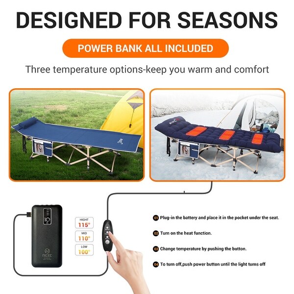 Cot,Camping Cot,Heated Camping cot with 10000mAh Power Bank Heavy Duty Holds 500 Lbs
