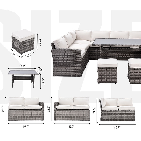Patio Furniture Set,7 Pieces Sectional Conversation Sofa with Ottomans,All Weather,With Backrest and Removable Cushions