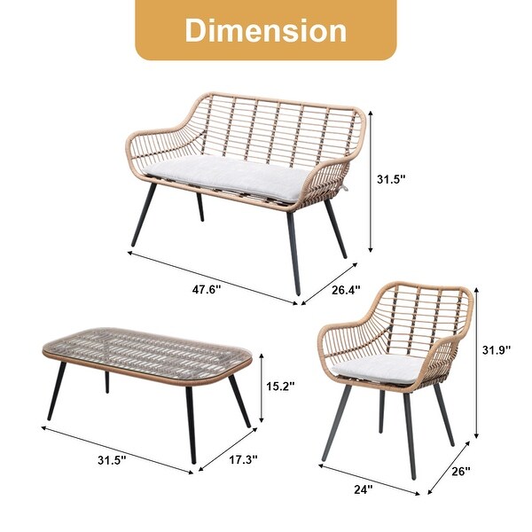 4 Pieces Patio Set Wicker Conversation Set with Cushions
