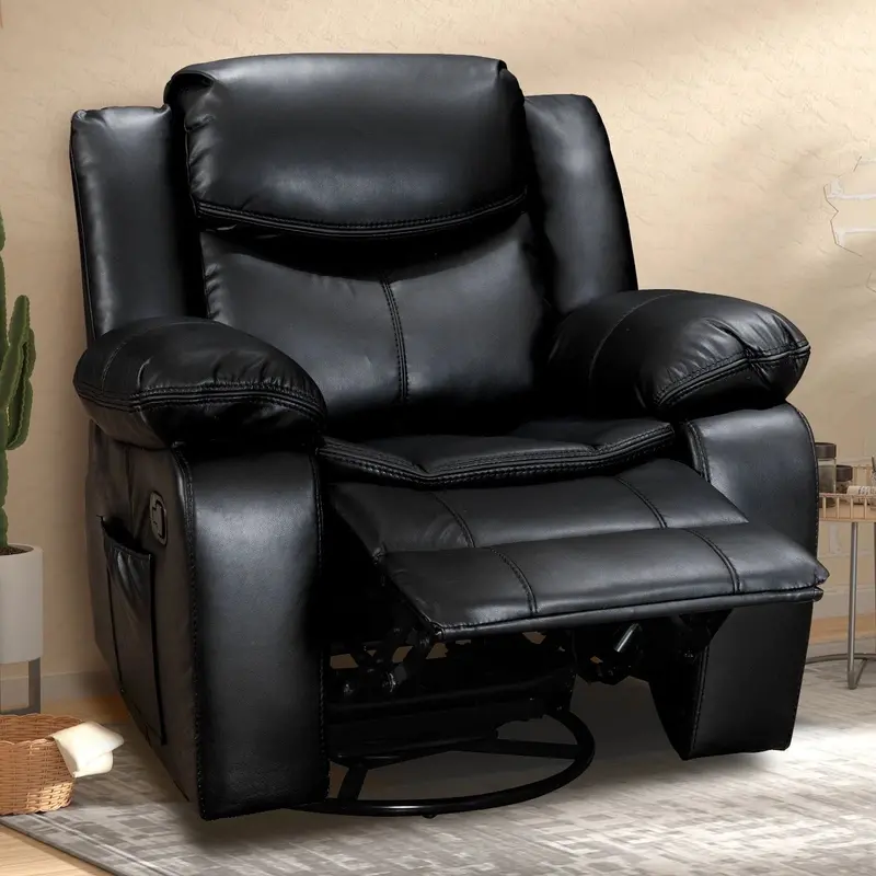 Wide-Seat Leather Recliner with Heat & Massage – Durable Ergonomic Lounge Chair
