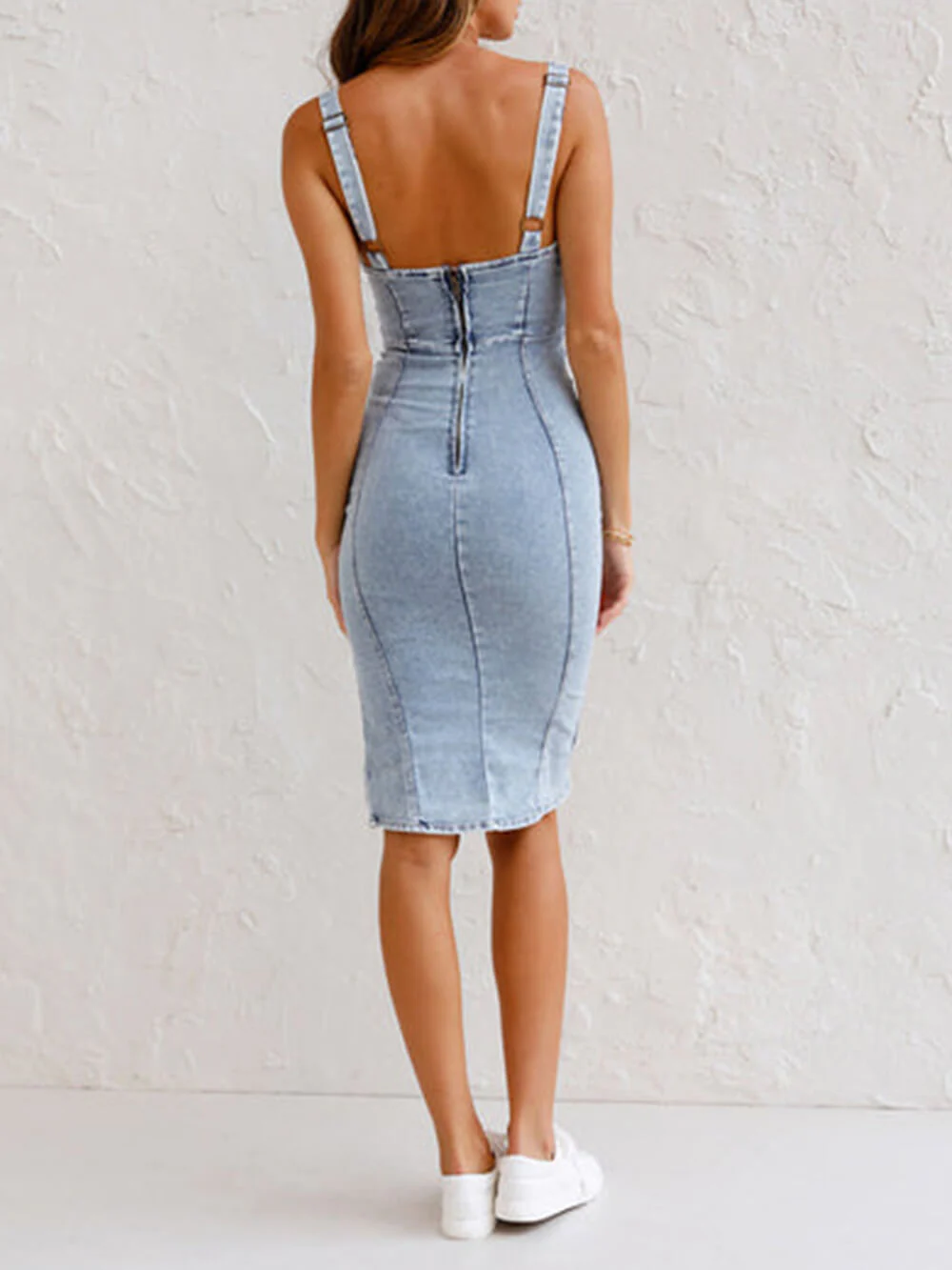Denim Bodycon Dress with SlitClistos