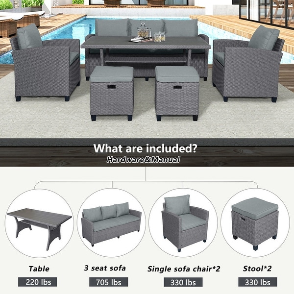 6 Pcs Patio Sofa Chair Set with Table and Cushions,Grey