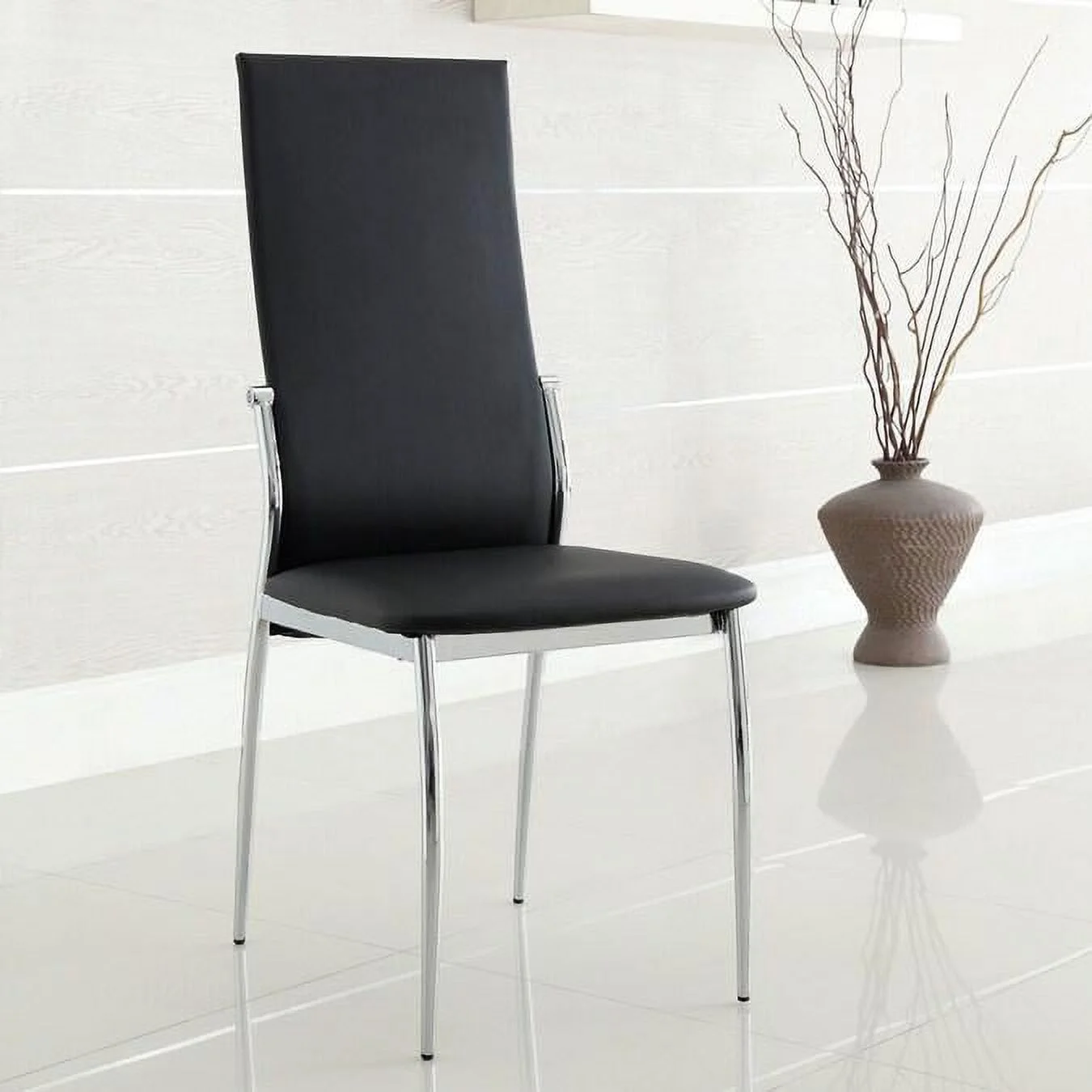 Contemporary Black&Chrome Tempered Glass Dining Room Set 7pcs FOA Kona & Kalawao