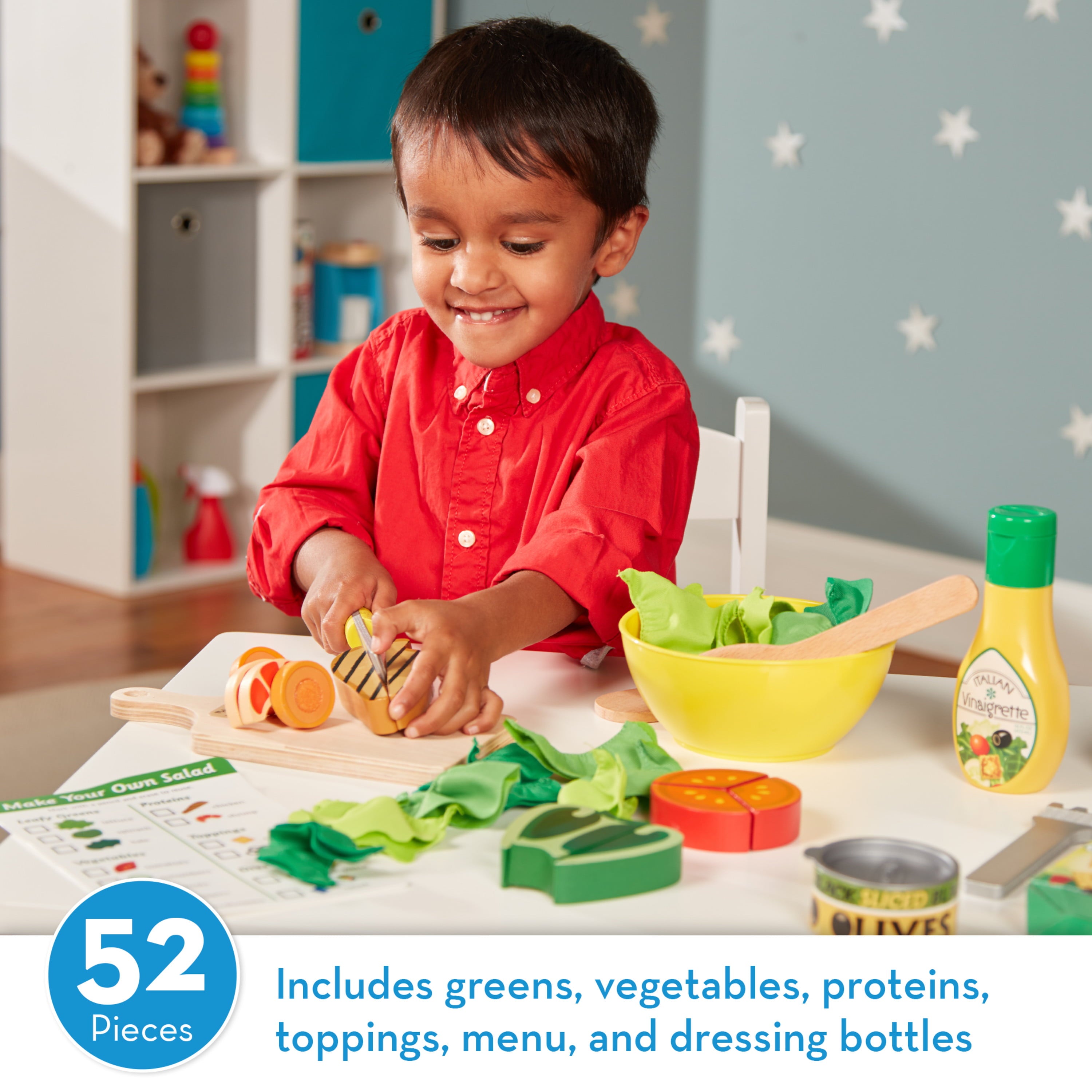 Melissa and Doug Slice and Toss Salad Play Food Set – 52 Wooden and Felt Pieces