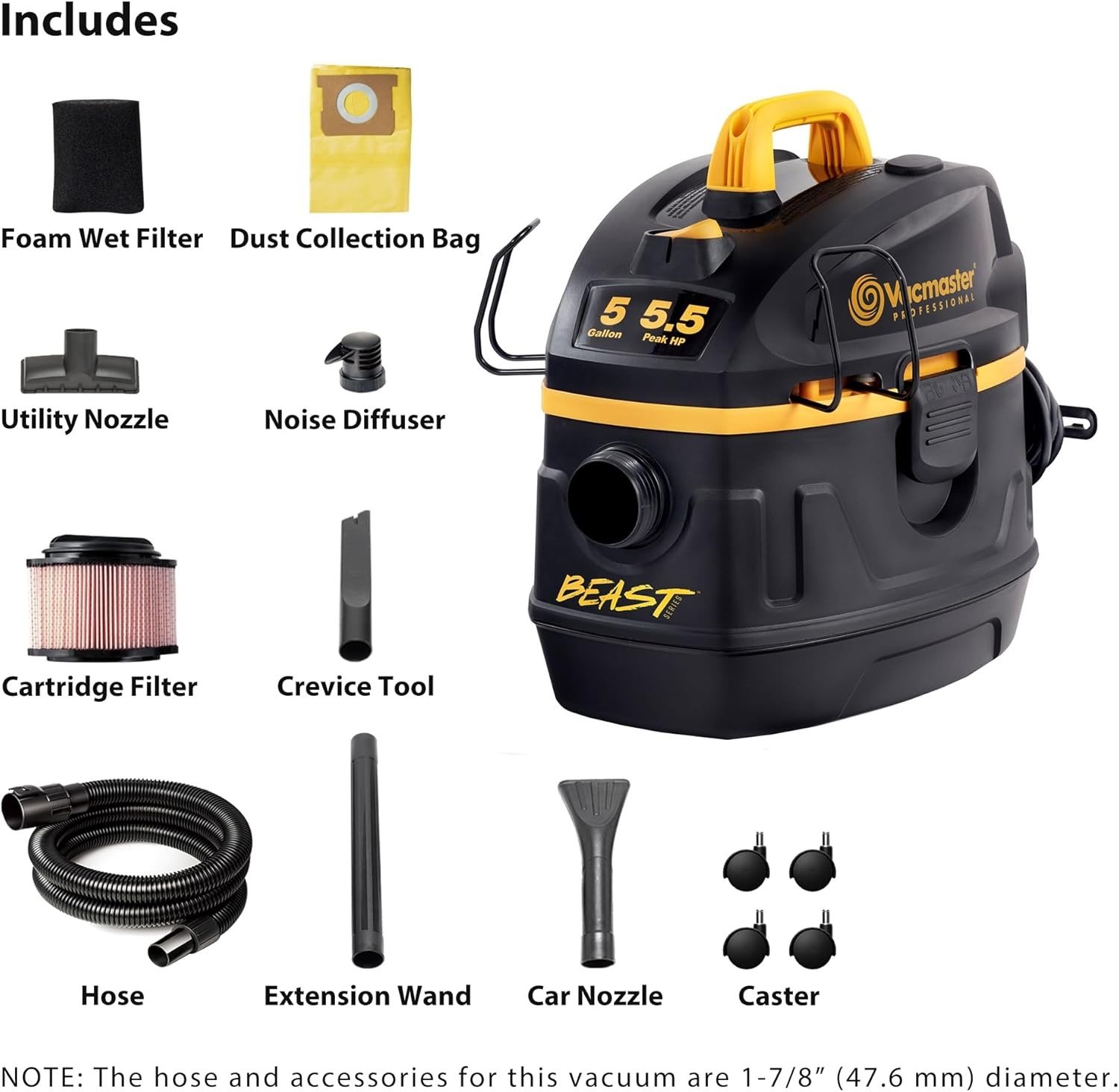 5-Gallon 5.5 Peak HP Wet/Dry Vac, Black