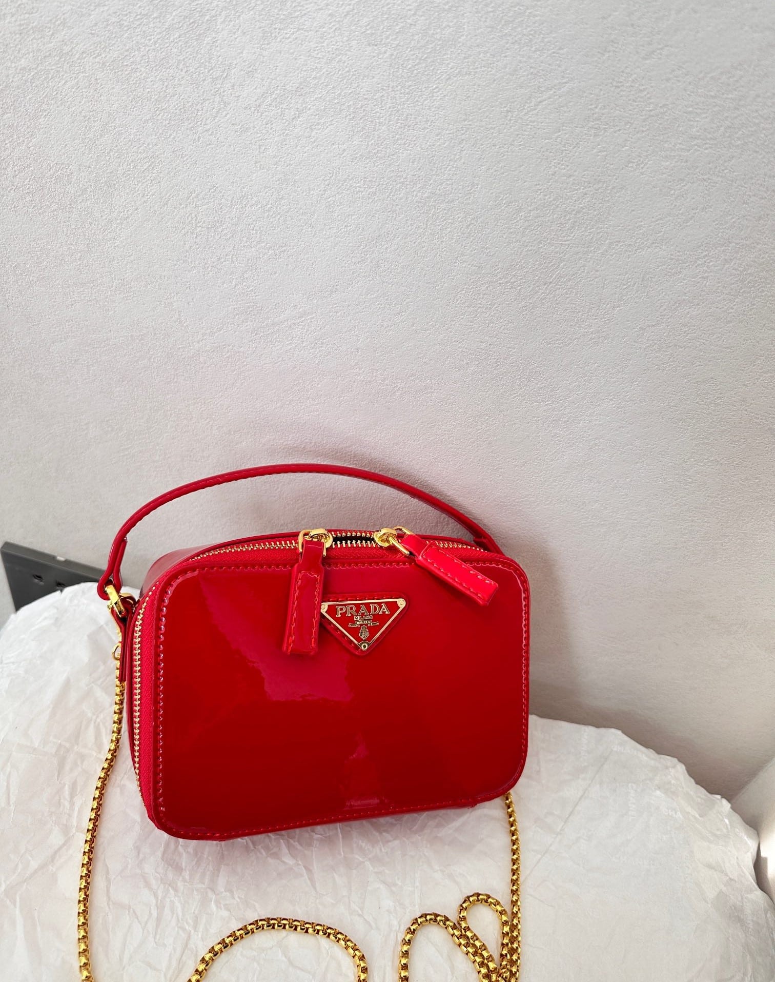 Prada Patent Leather Mini Pouch Red 18Cm