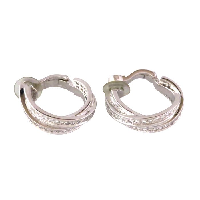 Cartier Trinity Three Bangle Earrings 18K White Gold Diamond