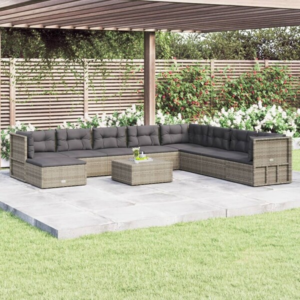 vidaXL 7 Piece Patio Lounge Set with Cushions Gray Poly Rattan