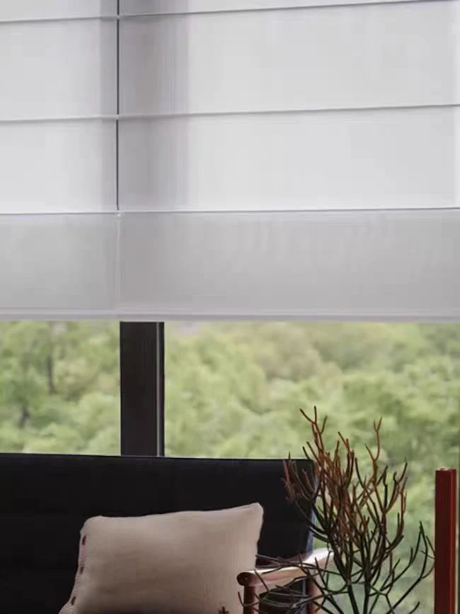 FA017 - Curtain Intelligent Electric Roller Blind / French Linen Roman Blind High Drape Soft Light Living Room Blackout Curtains