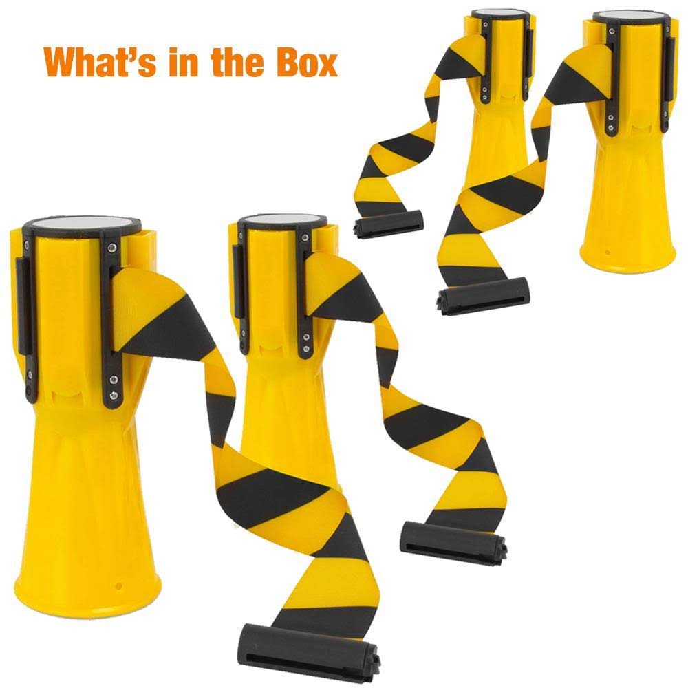 Pyle PCNTP16X4 4-pc Traffic Cone Emergency Belt - Retractable Traffic Cone Hazard Warning Tape Barrier Belt, High-Visibility w/