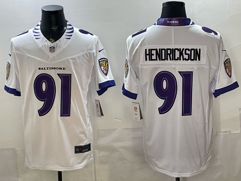 Men's Baltimore Ravens Trey Hendrickson #91 White Vapor F.U.S.E. Stitched Limited Jersey