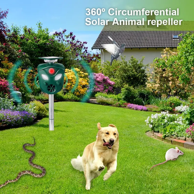 Solar-Powered 360° Motion-Activated Animal Repeller – 2021 Updated Pest Deterrent