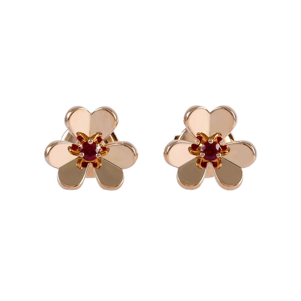 Van Cleef & Arpels Frivole Earrings 18K Rose Gold Ruby VCARP7SA00