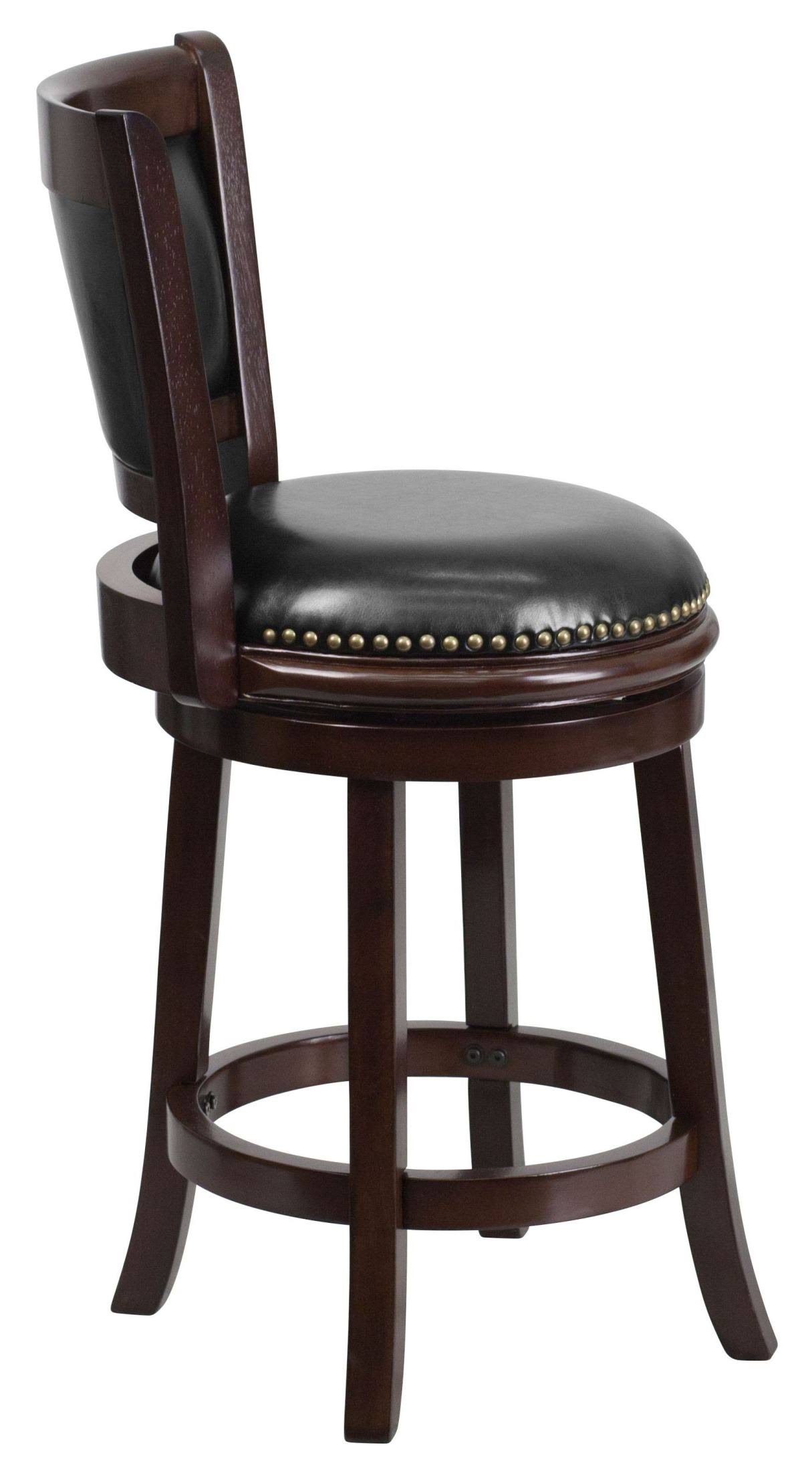 Flash Furniture 24&& Cappuccino Wood Counter Height Stool with Black Leather Swivel Seat