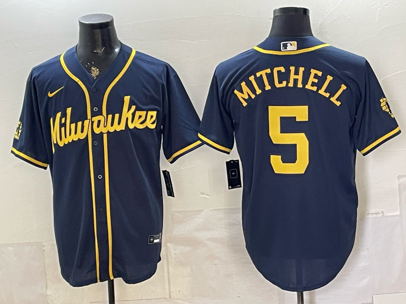 Men's Milwaukee Brewers Garrett Mitchell #5 Navy Alternate Limited Jersey