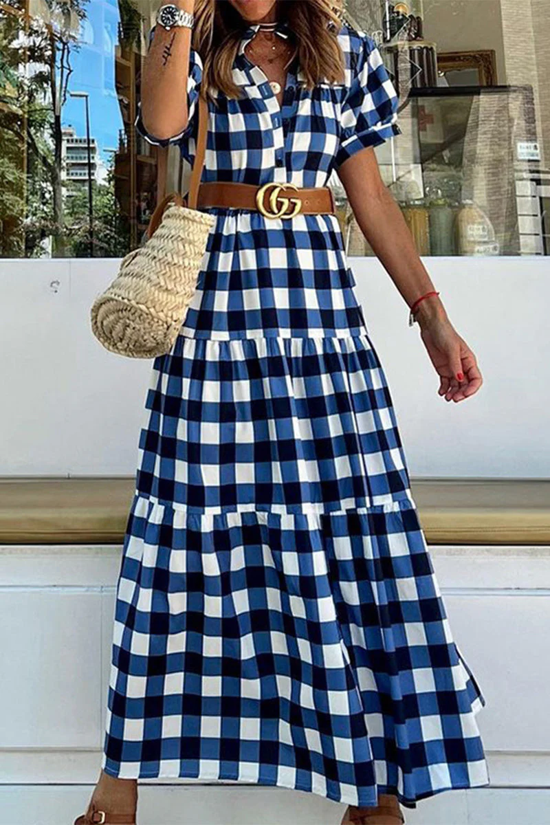 Elegant Gingham Check Maxi DressClistos