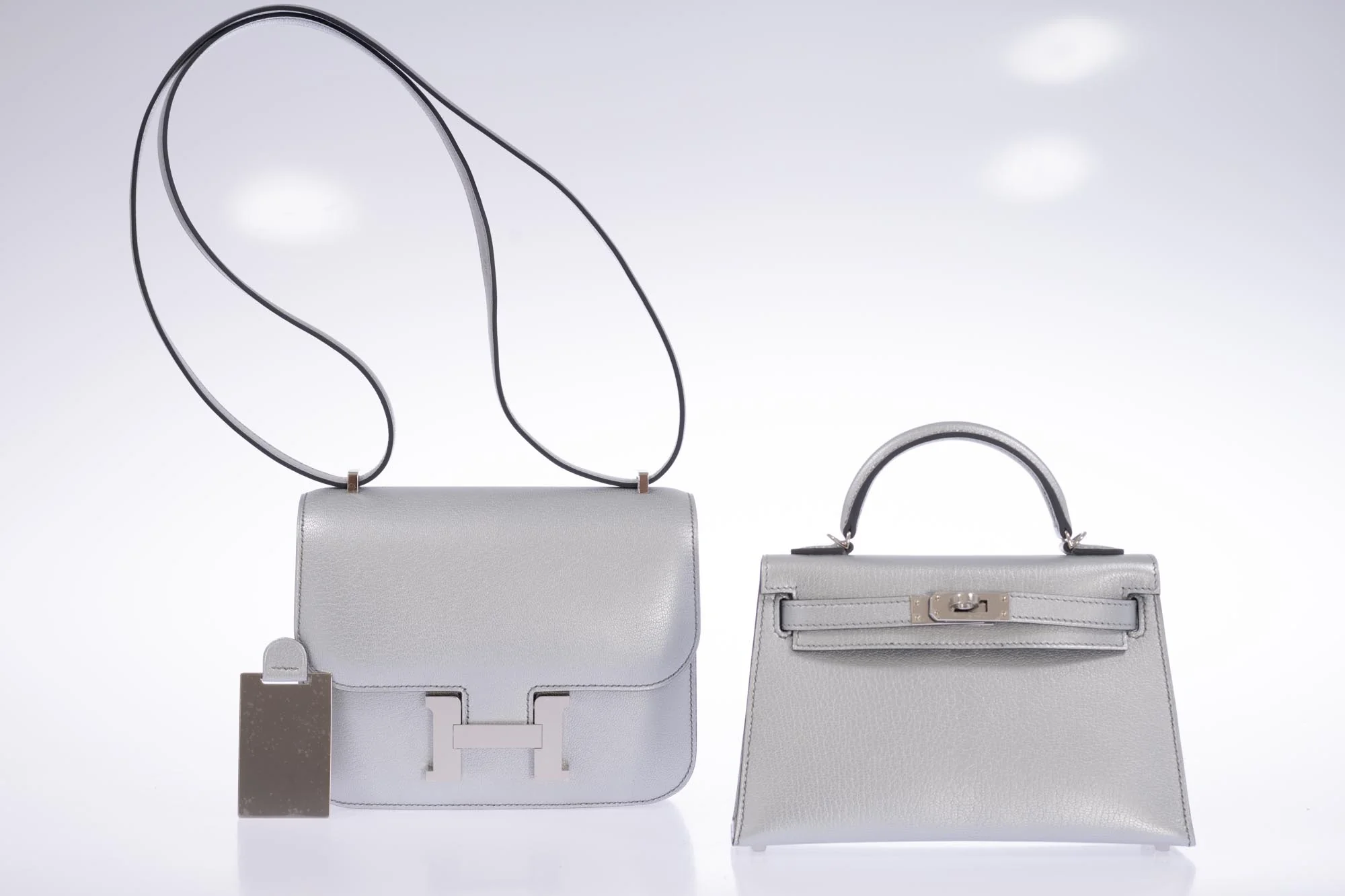 Hermès Mini Constance 18 Silver Metallic Chevre Palladium Hardware
