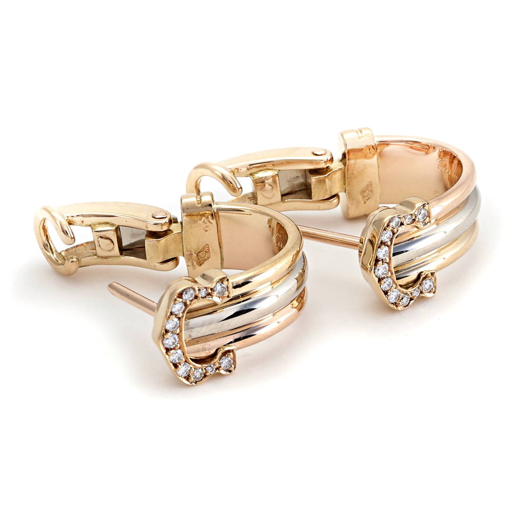 Cartier 2C Earrings Tri-Gold Diamond