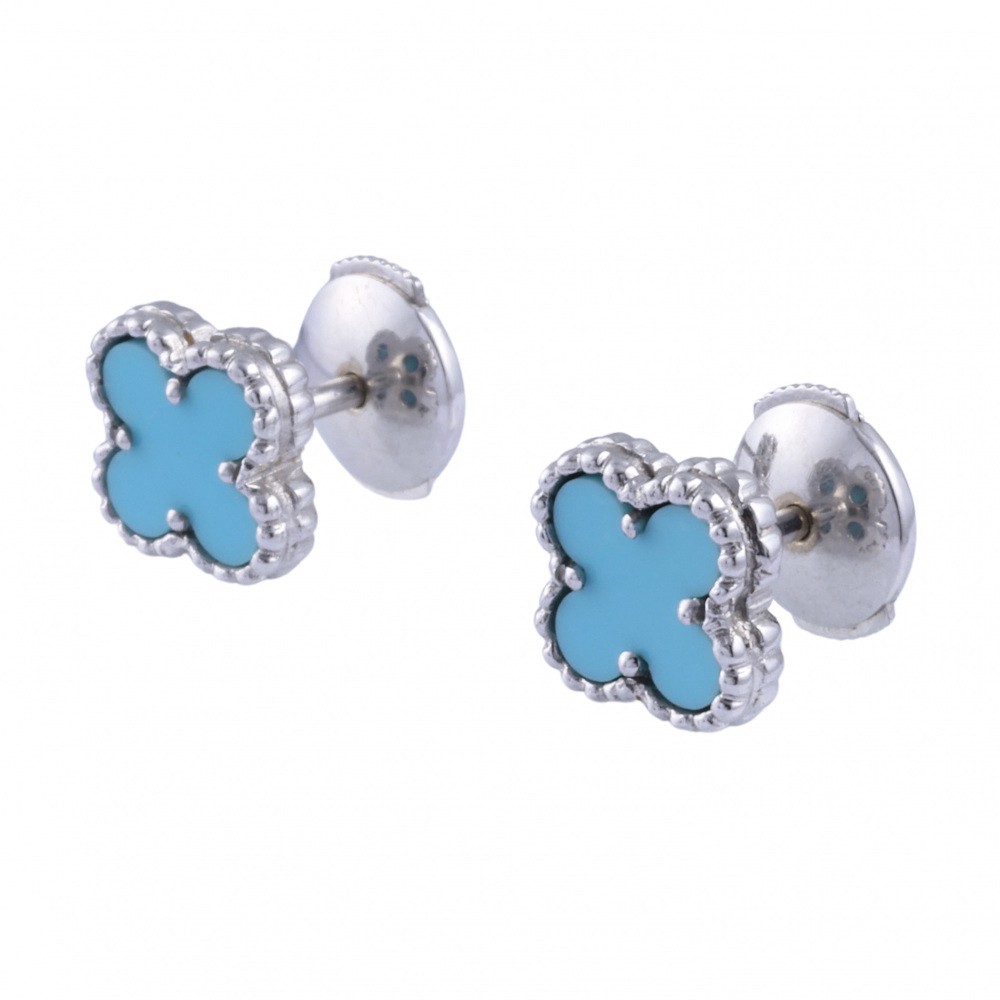 Van Cleef & Arpels Sweet Alhambra Earrings 18K White Gold Turquoise