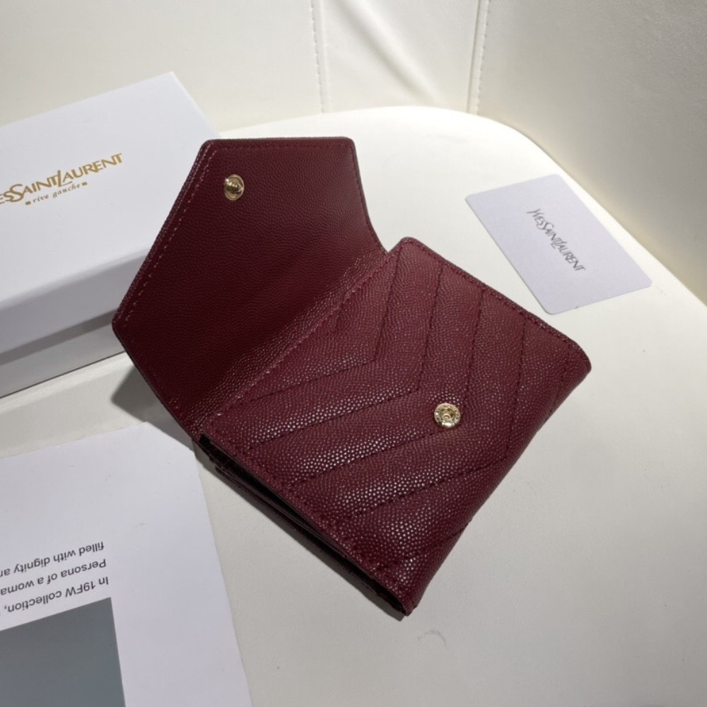 Saint Laurent Cassandre Matelasse Small Envelope Wallet In Grain De Poudre Leather 11Cm