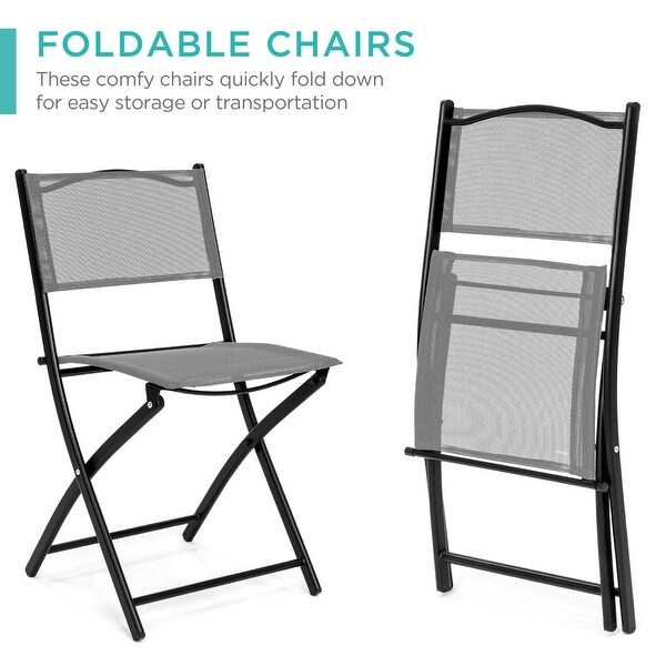 3Piece Patio Bistro Dining Furniture Set w/Textured Glass Tabletop,2 Folding Chairs,Steel Frame,Polyester Fabric