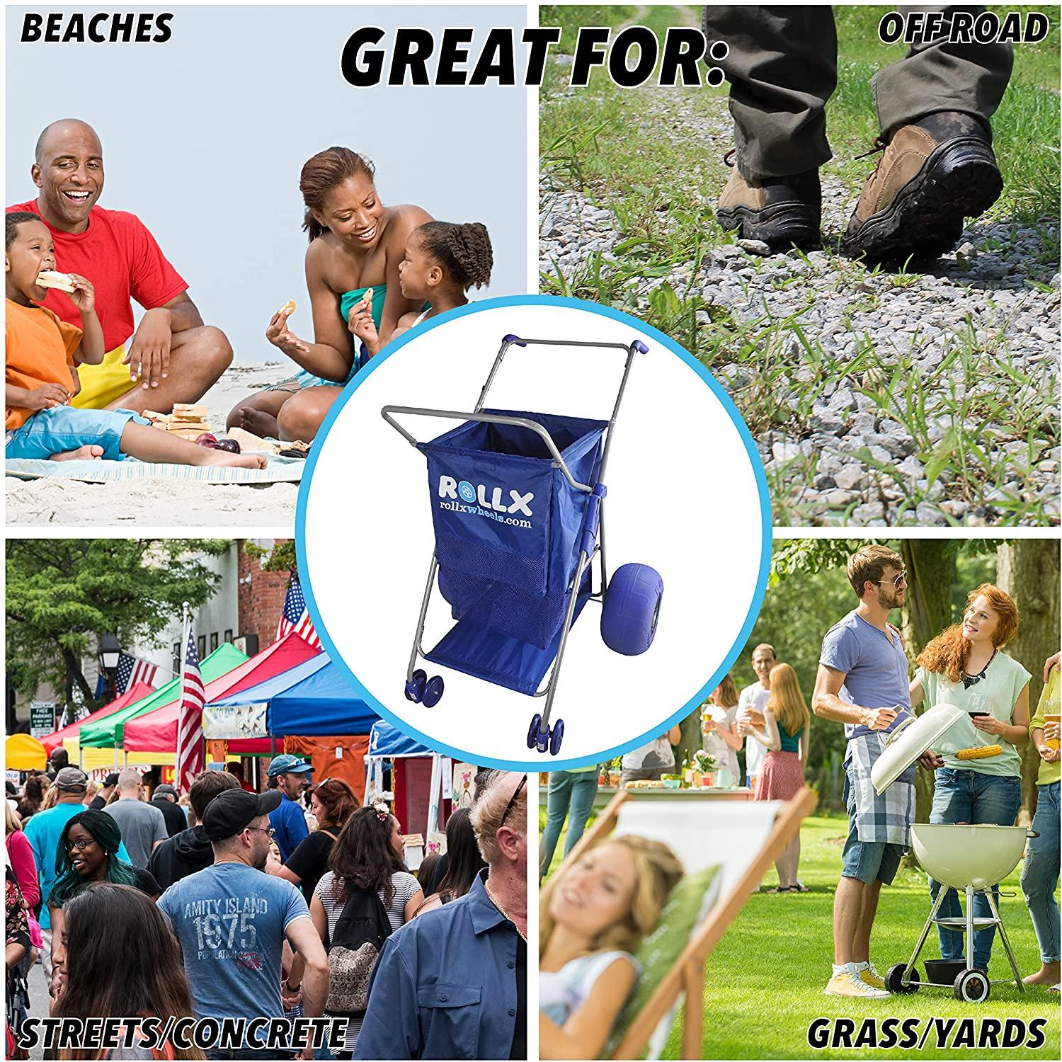 RollX Foldable Storage Wagon Beach Cart 12 inch Balloon Wheels – ( Pump Included ) (Blue)
