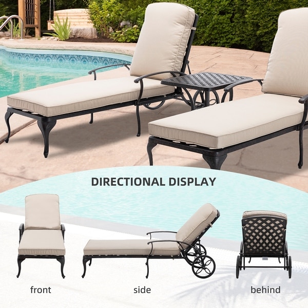 HOMEFUN Aluminum pool edge recliner with wheels that can tilt set of 3