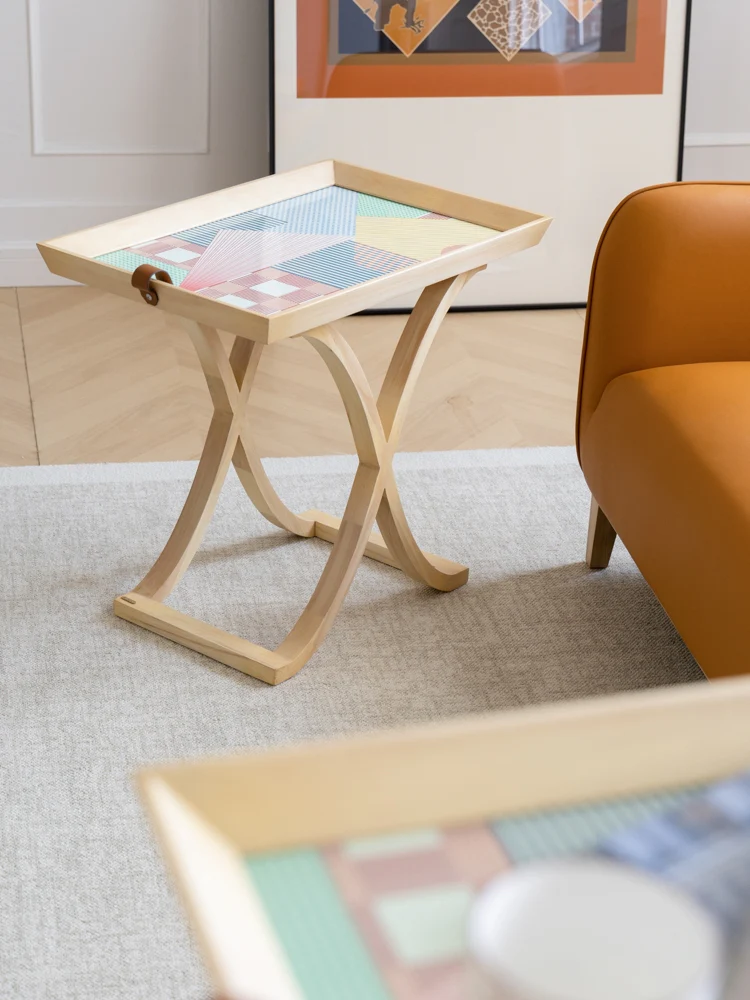 YA037 - Di@R Dutch Series / Eden Garden Ruyi Pattern Hand-painted Birch Solid Wood Mobile Side Table