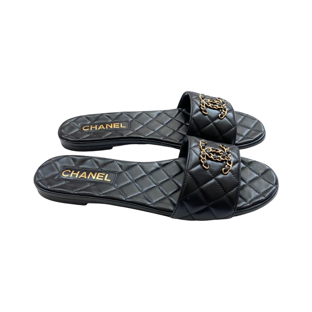 Chanel 23P Quilted Cc Chain Mule Sandal Black G39954 X56940 94305