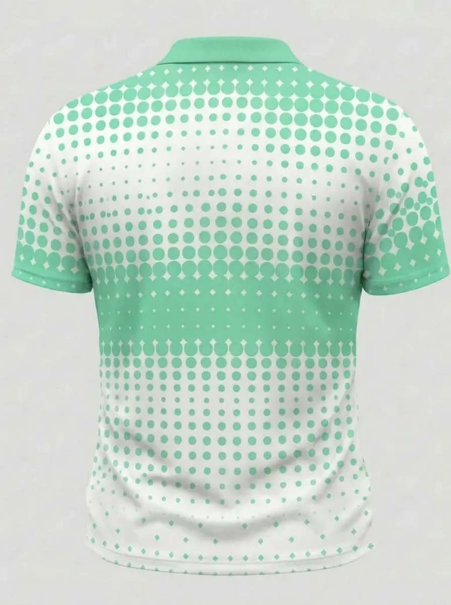 Moisture Wicking Golf Polo 3D Mint Green Gradient Dot Pattern Button Short Sleeve Golf Polo Shirt