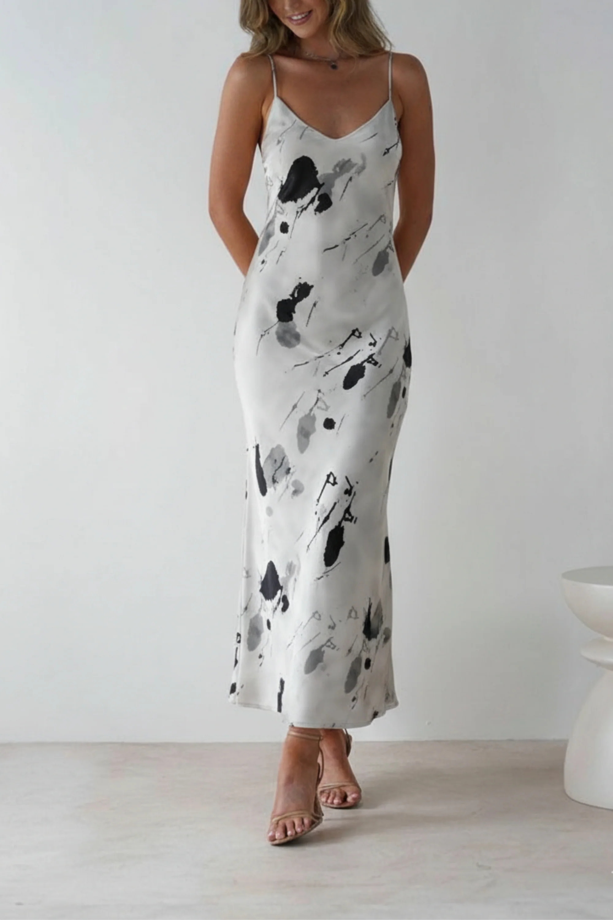 Eliza Grey Printed Slip Dress