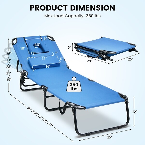 Costway 5Position Adjustable Backrest Beach Chaise Lounge Chair with