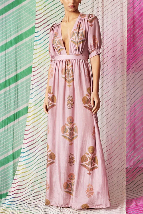 Plunging V-Neck Floral Maxi DressClistos